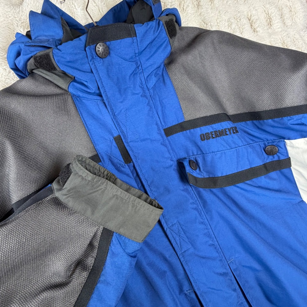Obermeyer Far Corner's Mens XL Blue Grey Colorblock Insulated Ski Jacket Hooded